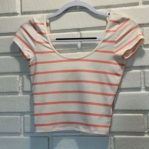 Forever 21 White and Pink Striped Crop Top Small